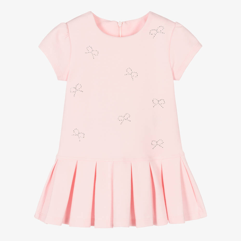 Patachou - Girls Pink Pleated Cotton Jersey Dress | Childrensalon