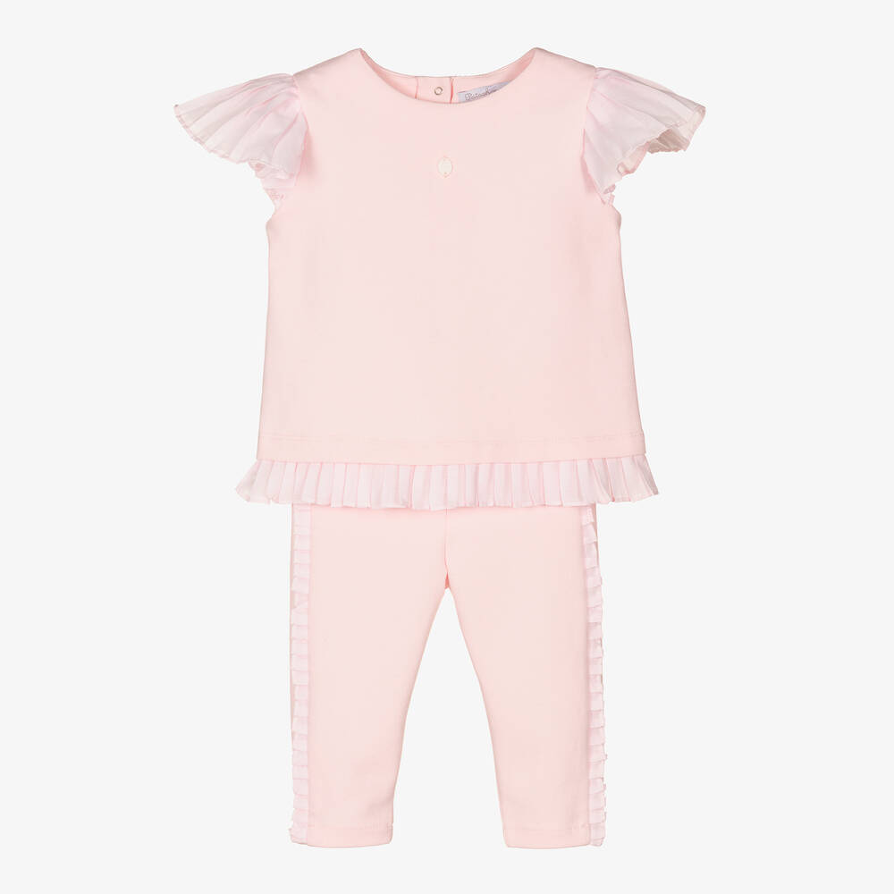 Patachou - Girls Pink Pleated Cotton Trousers Set | Childrensalon