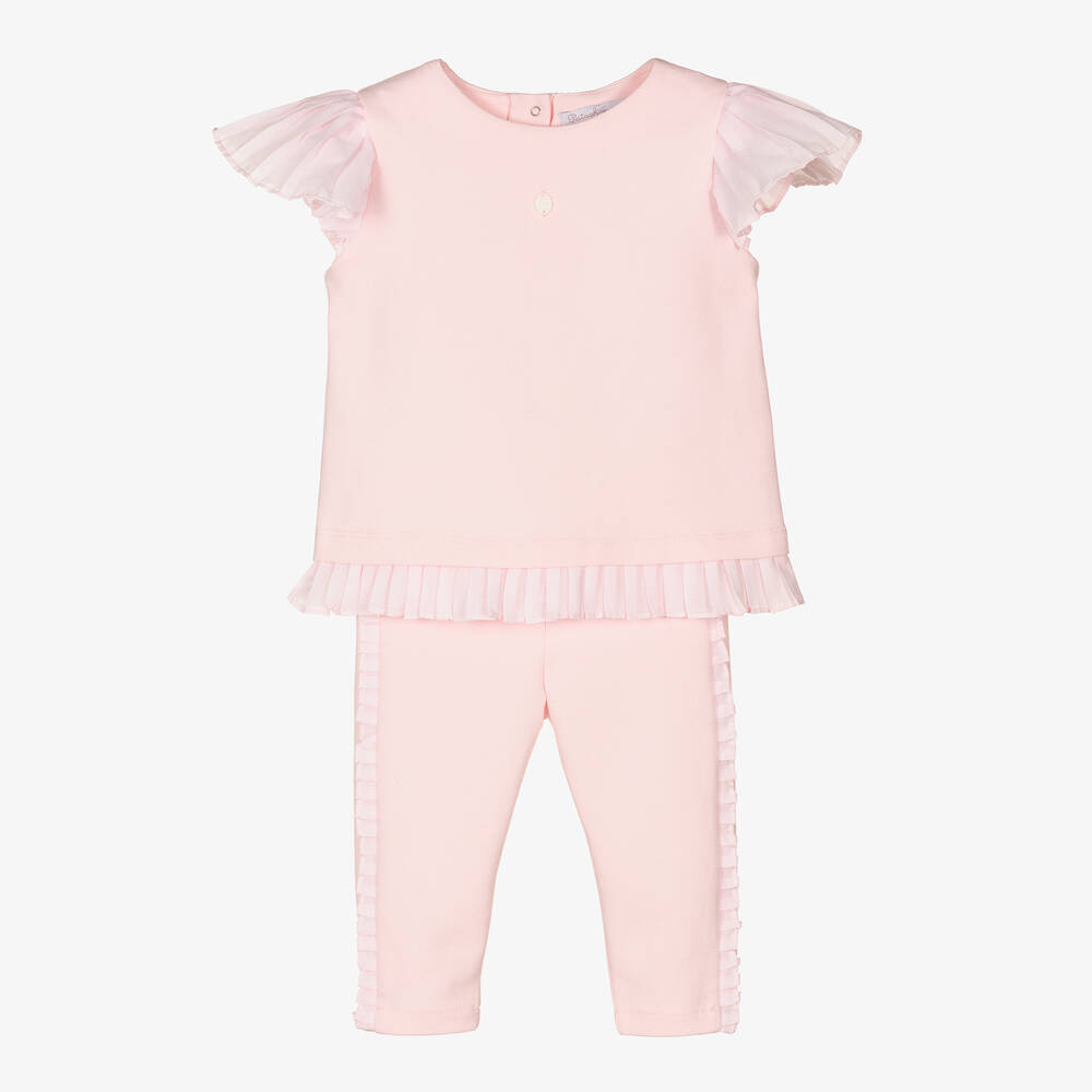 Patachou-Girls Pink Pleated Cotton Trousers Set | Childrensalon Outlet