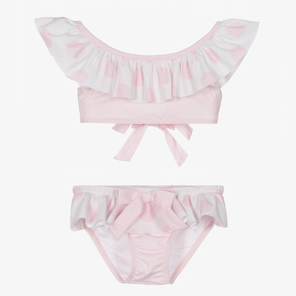 Patachou - Girls Pink Polka Dot Ruffle Bikini | Childrensalon