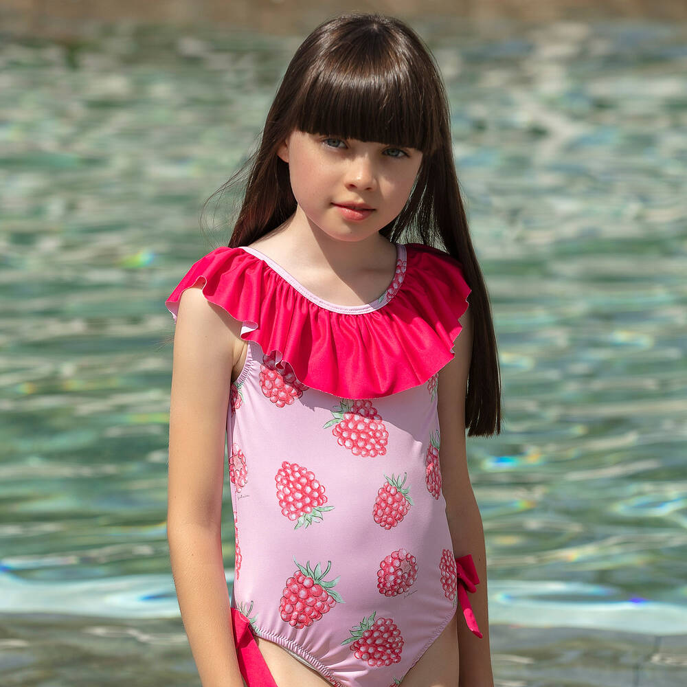 Patachou Girls Pink Raspberry Print Swimsuit Childrensalon Outlet