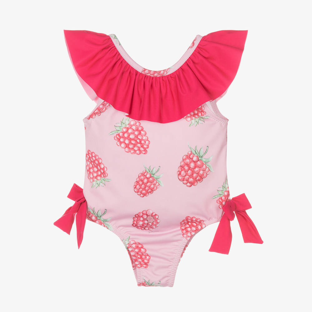 Patachou - Girls Pink Raspberry Print Swimsuit | Childrensalon