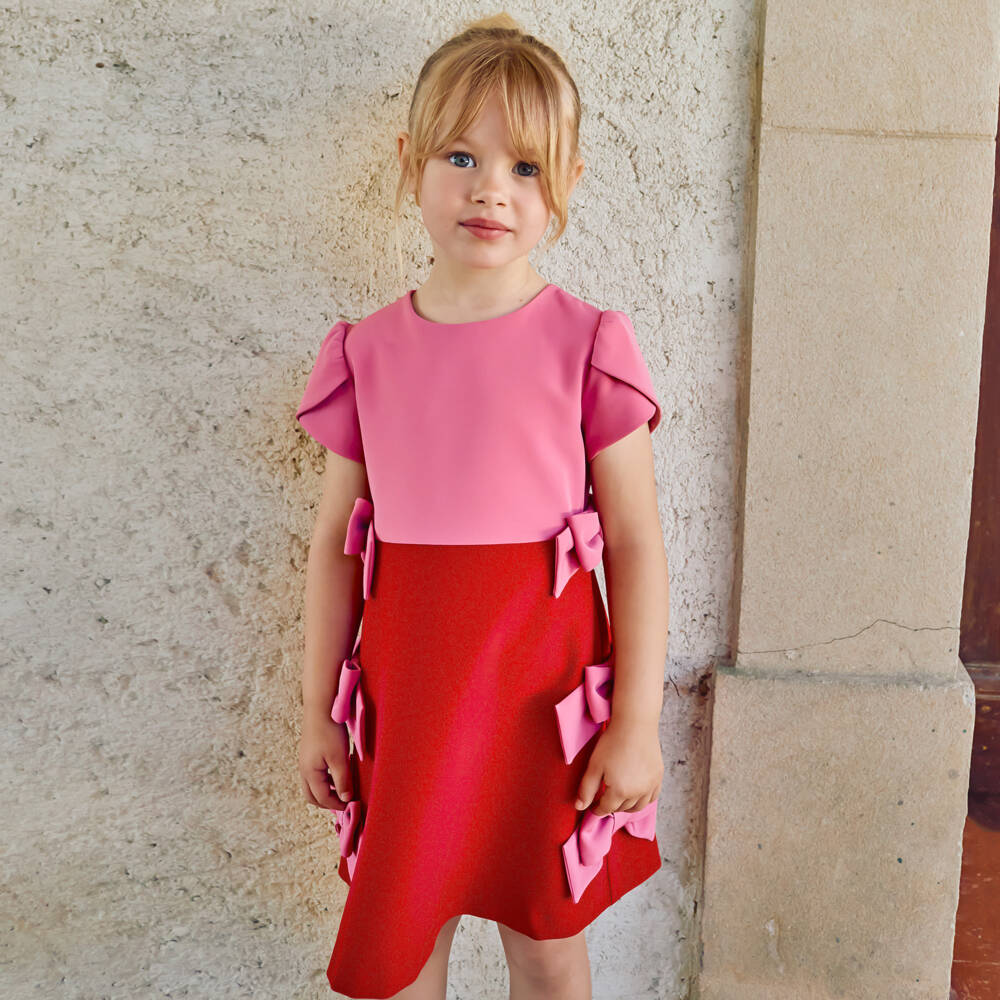 Patachou-Girls Pink & Red Crêpe Dress | Childrensalon Outlet
