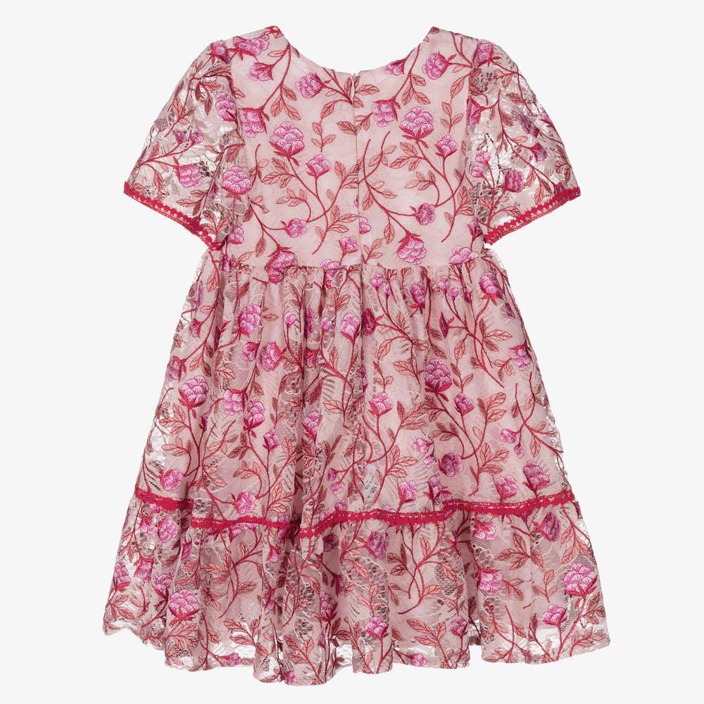 Patachou-Girls Pink & Red Floral Lace Dress | Childrensalon Outlet