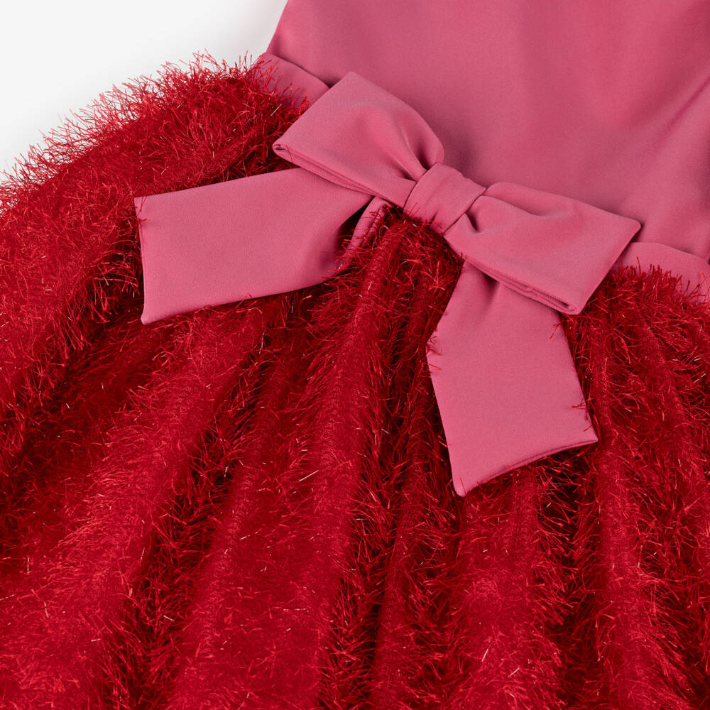 Patachou-Girls Pink & Red Fluffy Dress with Bow | Childrensalon Outlet