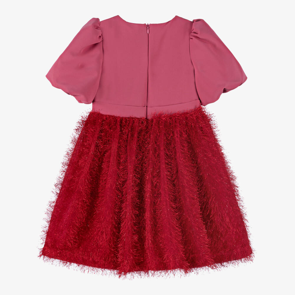 Patachou-Girls Pink & Red Fluffy Dress with Bow | Childrensalon Outlet