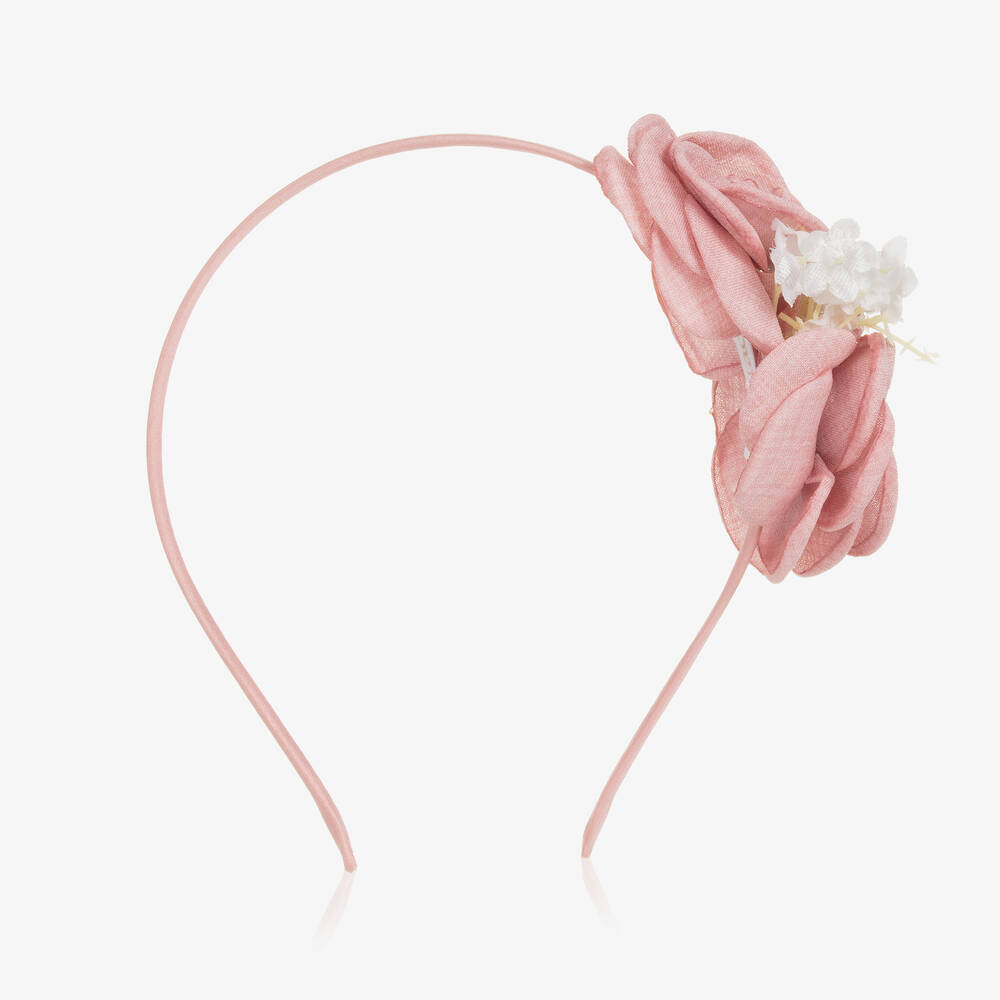 باتاشو-طوق للشعر ساتان لون زهري للبنات مزين بورود | Childrensalon Outlet