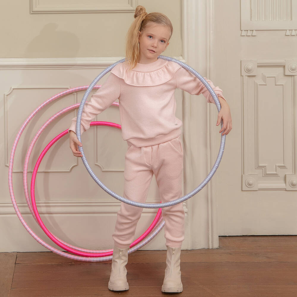 Patachou-تراكسوت جيرسي مزين بكشكش لون زهري للبنات | Childrensalon Outlet