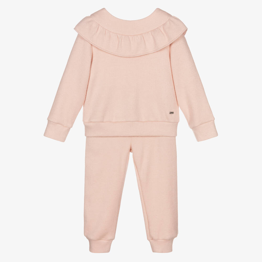 Patachou - Girls Pink Ruffle Tracksuit | Childrensalon