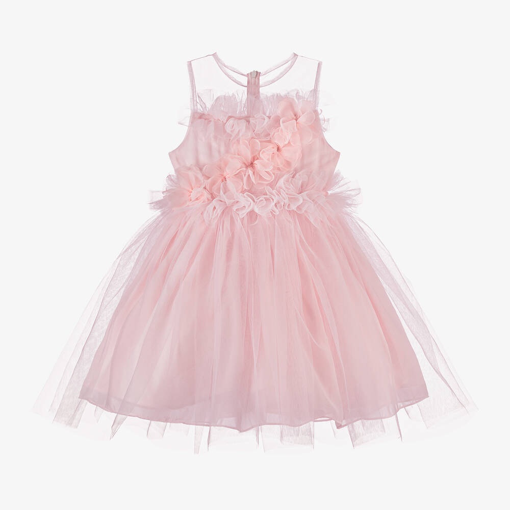 Patachou-Girls Pink Ruffled Tulle Flower Dress | Childrensalon Outlet