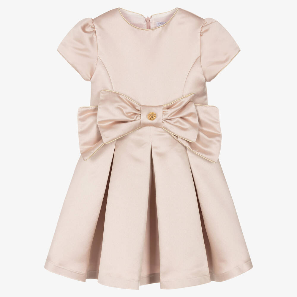 Patachou - Girls Pink Satin Bow Dress | Childrensalon