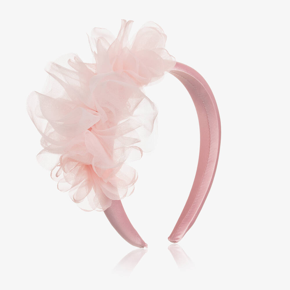 Patachou-Girls Pink Satin & Tulle Hairband | Childrensalon Outlet