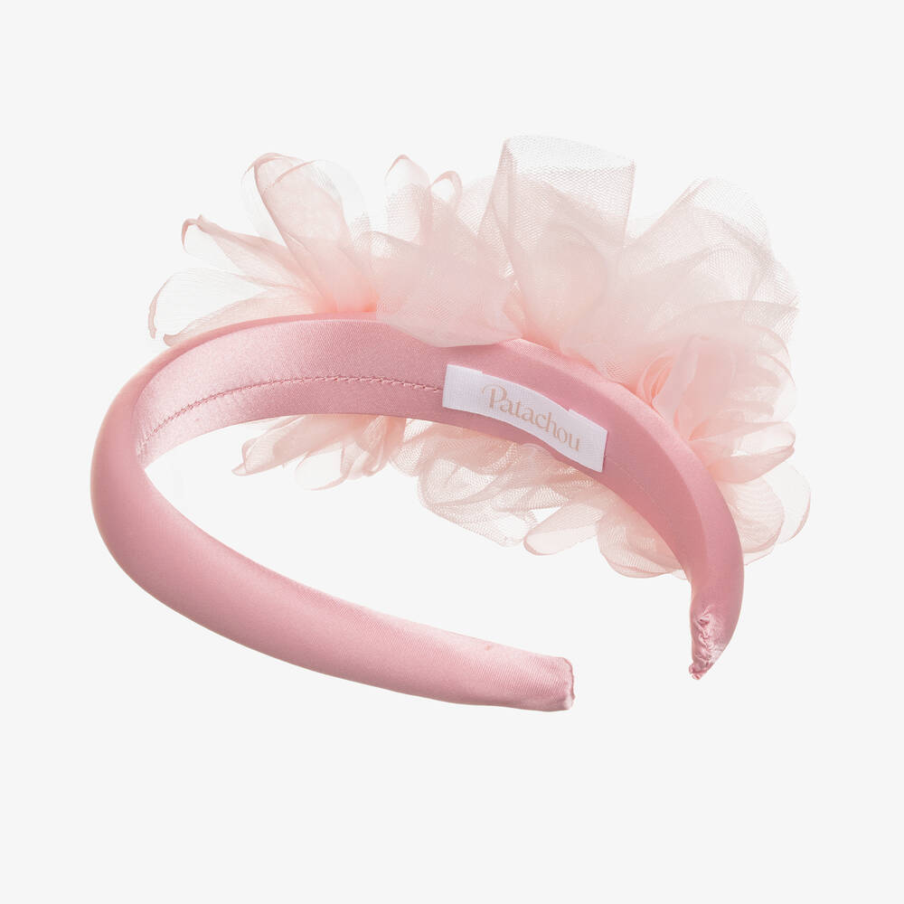 Patachou-Girls Pink Satin & Tulle Hairband | Childrensalon Outlet