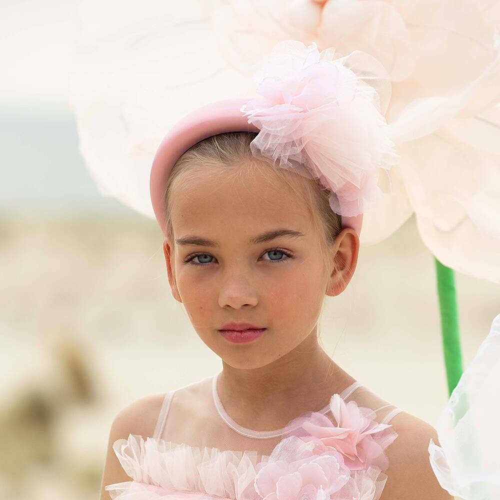 Patachou-Girls Pink Satin & Tulle Hairband | Childrensalon Outlet