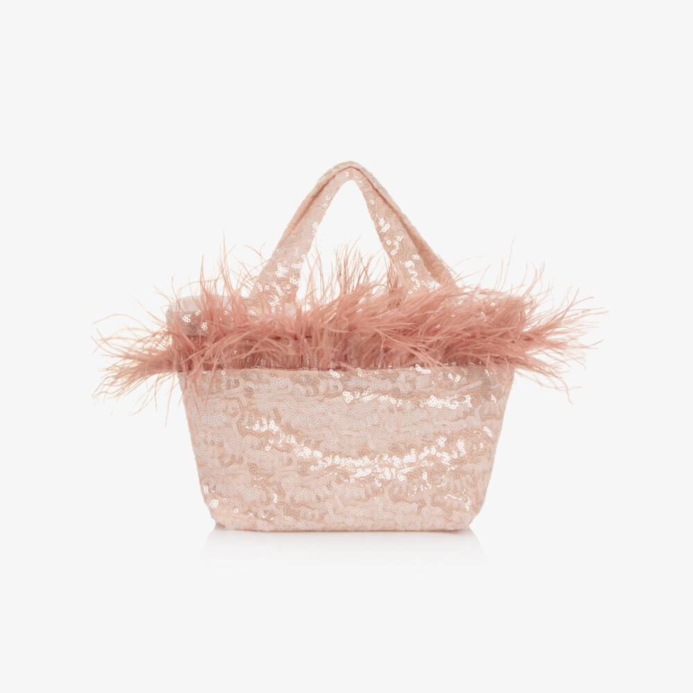 Patachou-Girls Pink Sequin & Feather Trim Handbag (25cm) | Childrensalon Outlet