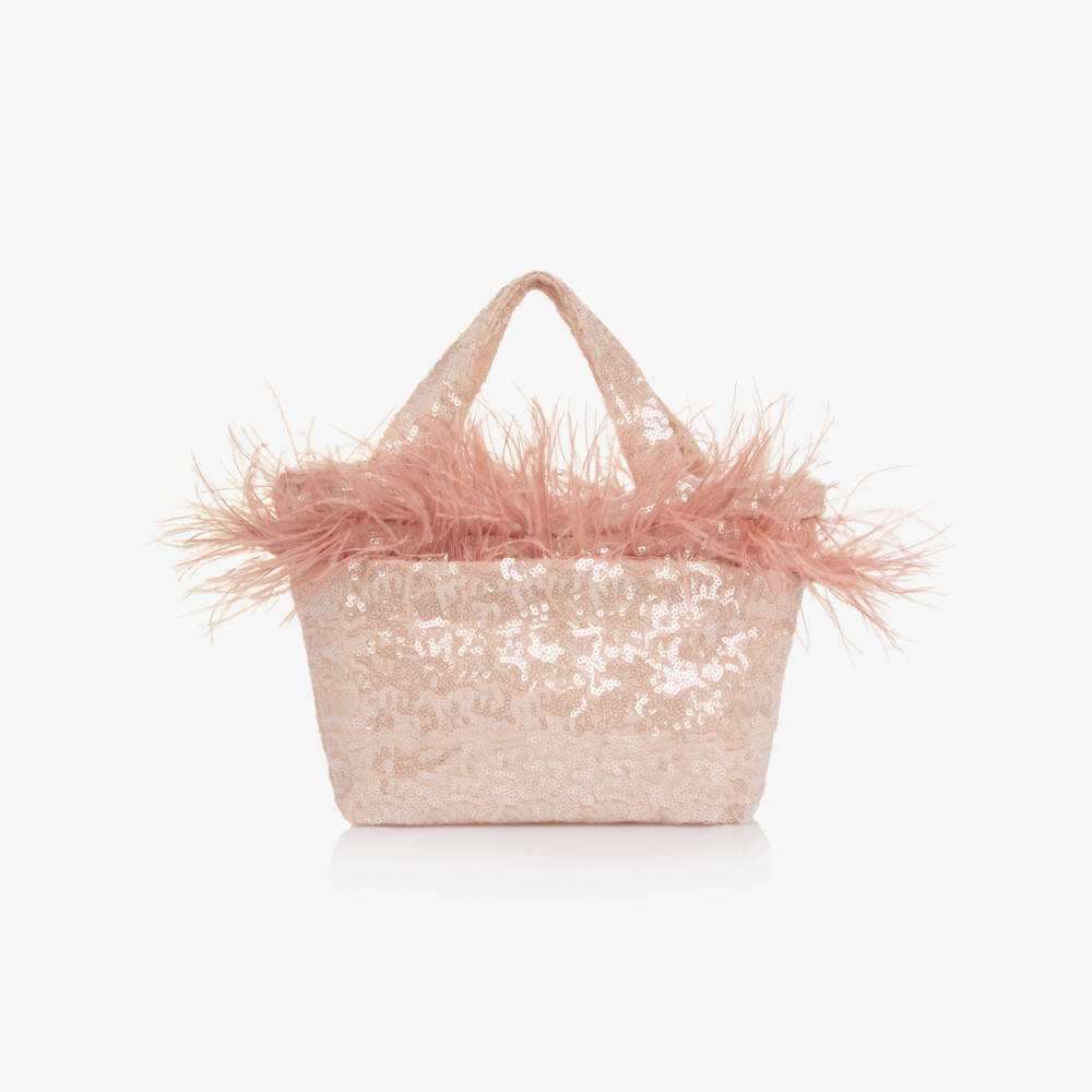 Patachou-Girls Pink Sequin & Feather Trim Handbag (25cm) | Childrensalon Outlet