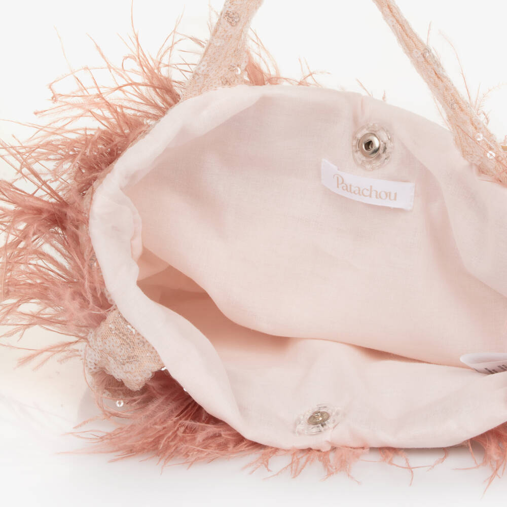 Patachou-Girls Pink Sequin & Feather Trim Handbag (25cm) | Childrensalon Outlet