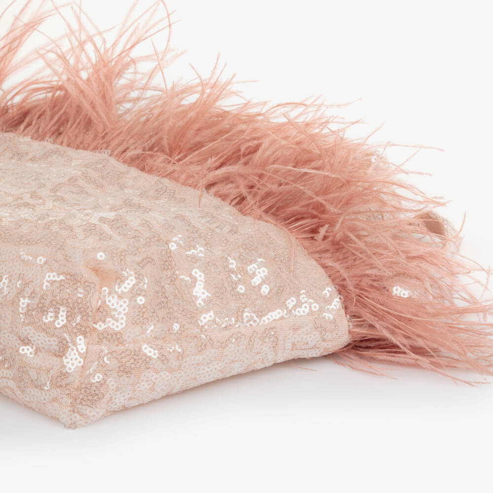 Patachou-Girls Pink Sequin & Feather Trim Handbag (25cm) | Childrensalon Outlet