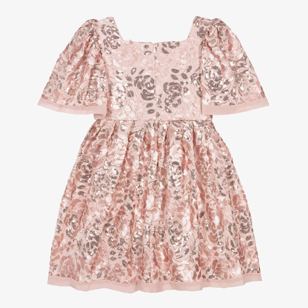 Patachou-Girls Pink Sequinned Lace Dress with Crêpe Bow | Childrensalon Outlet