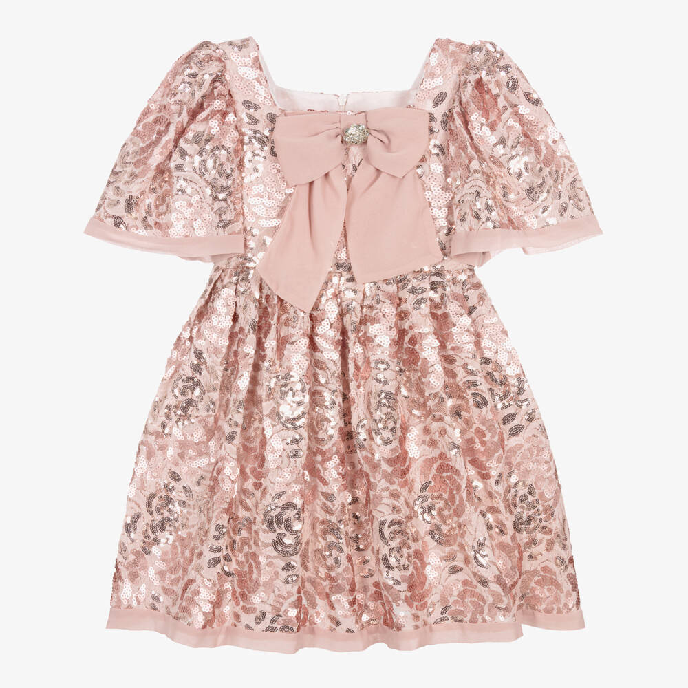Patachou-Girls Pink Sequinned Lace Dress with Crêpe Bow | Childrensalon Outlet