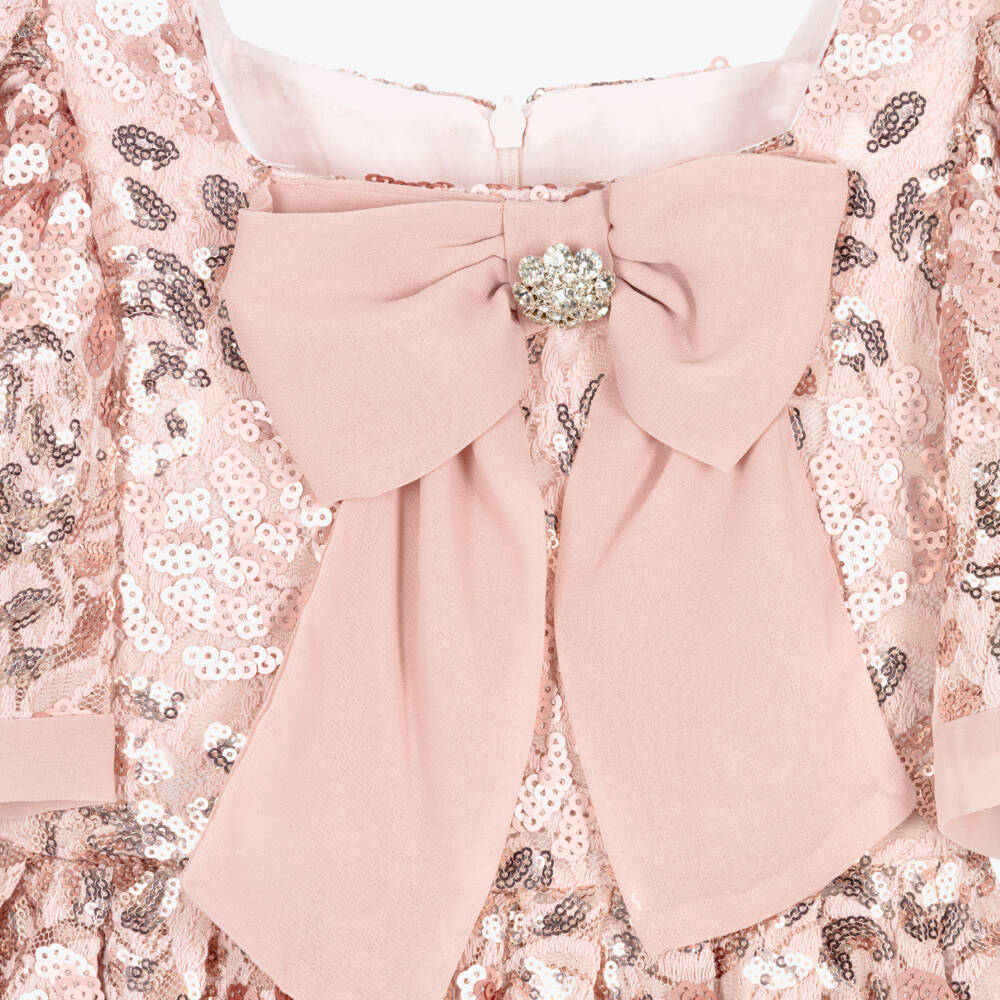 Patachou-Girls Pink Sequinned Lace Dress with Crêpe Bow | Childrensalon Outlet