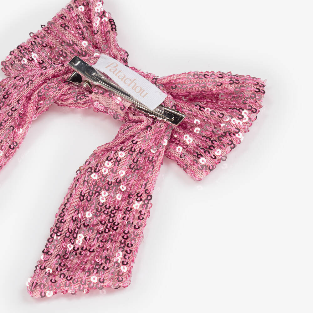Patachou-Girls Pink Sequinned Tulle Bow Hair Clip (13.5cm) | Childrensalon Outlet