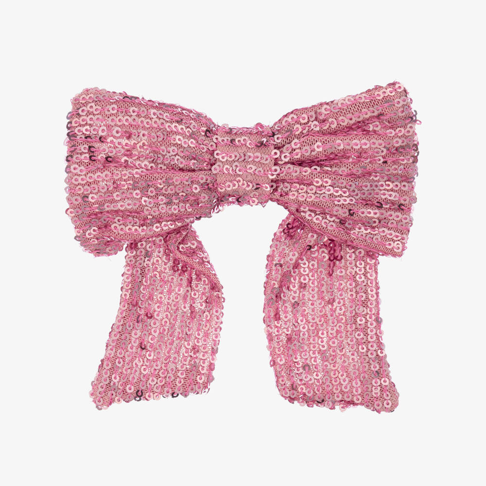 Patachou-Girls Pink Sequinned Tulle Bow Hair Clip (13.5cm) | Childrensalon Outlet