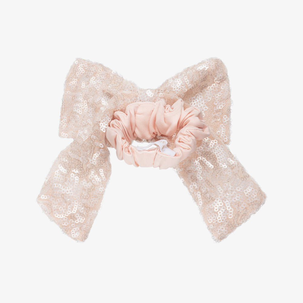Patachou-Girls Pink Sequinned Tulle Bow Hair Scrunchie | Childrensalon Outlet