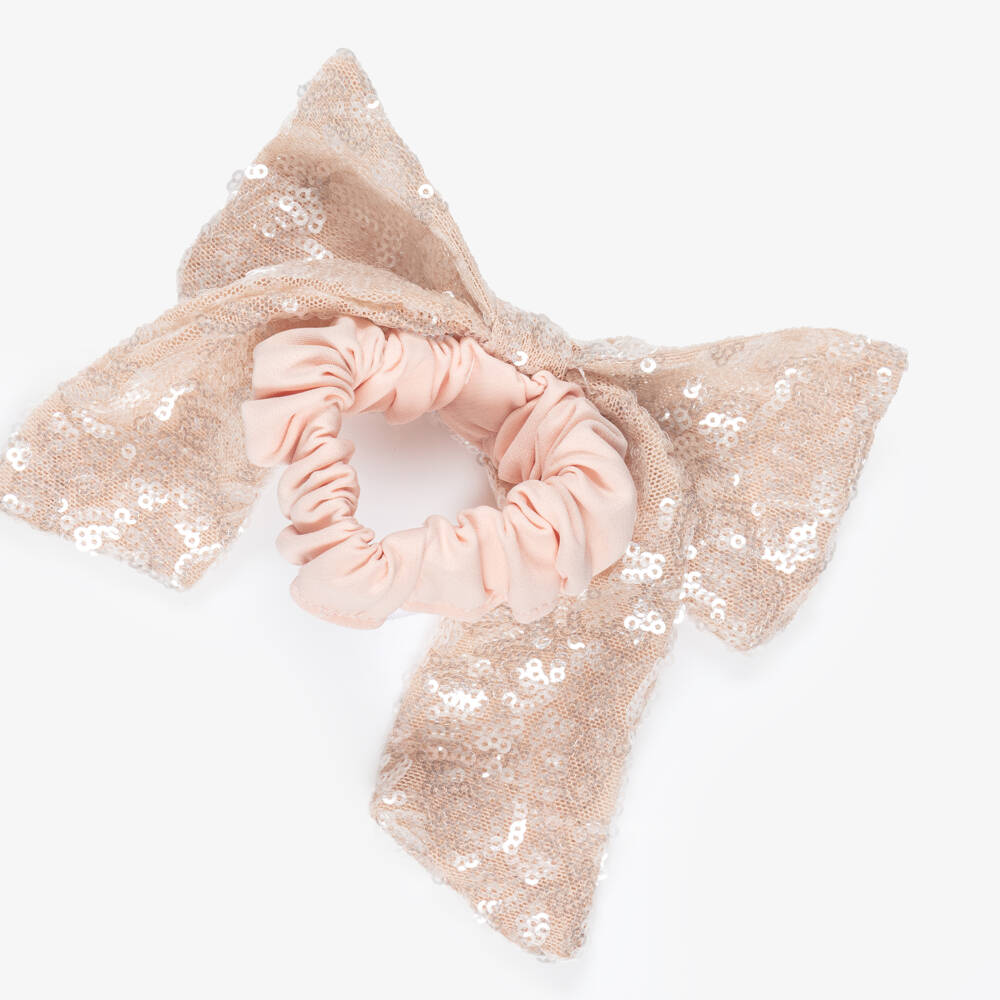 Patachou-Girls Pink Sequinned Tulle Bow Hair Scrunchie | Childrensalon Outlet