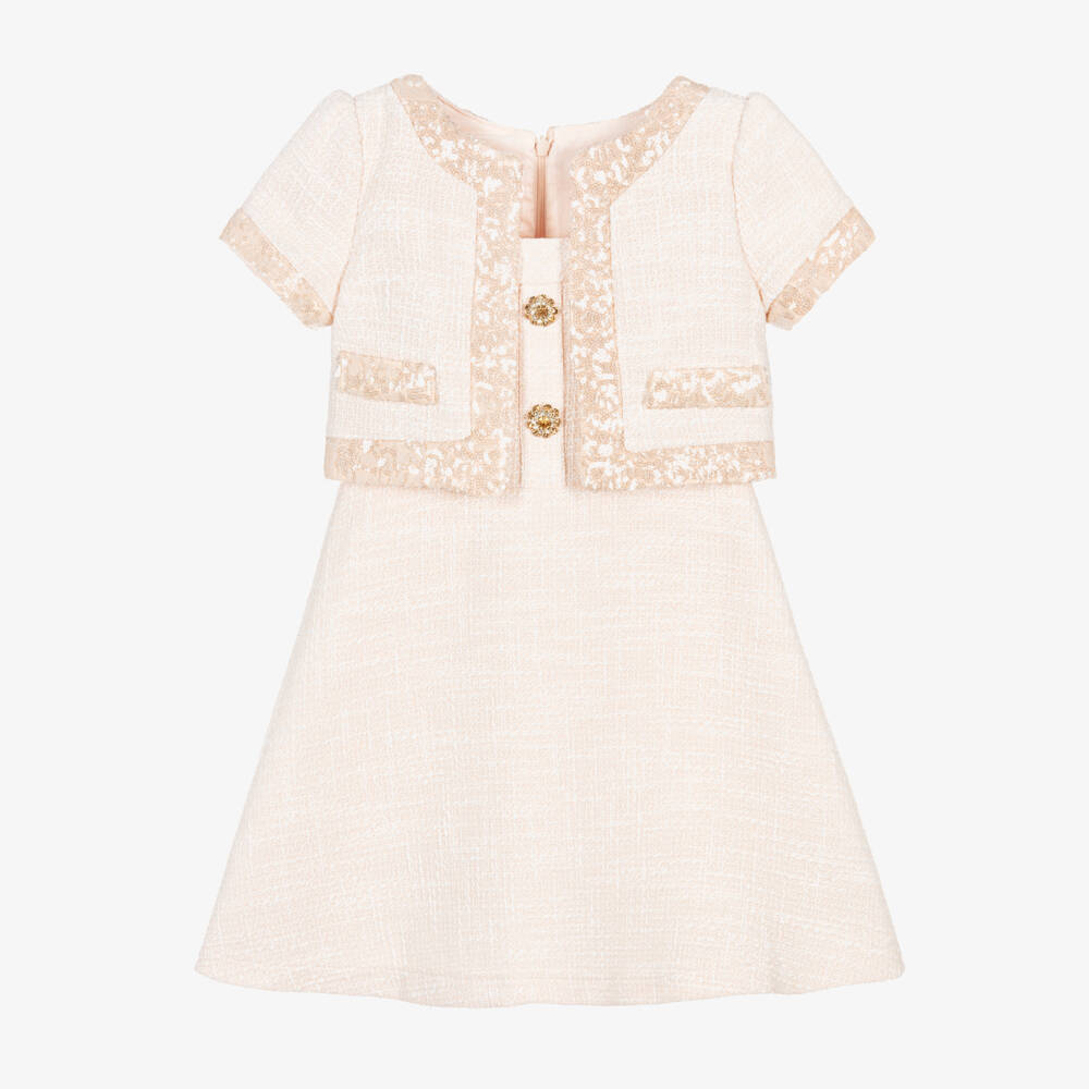 Patachou-Girls Pink Sequinned Tweed Jacket Dress | Childrensalon Outlet