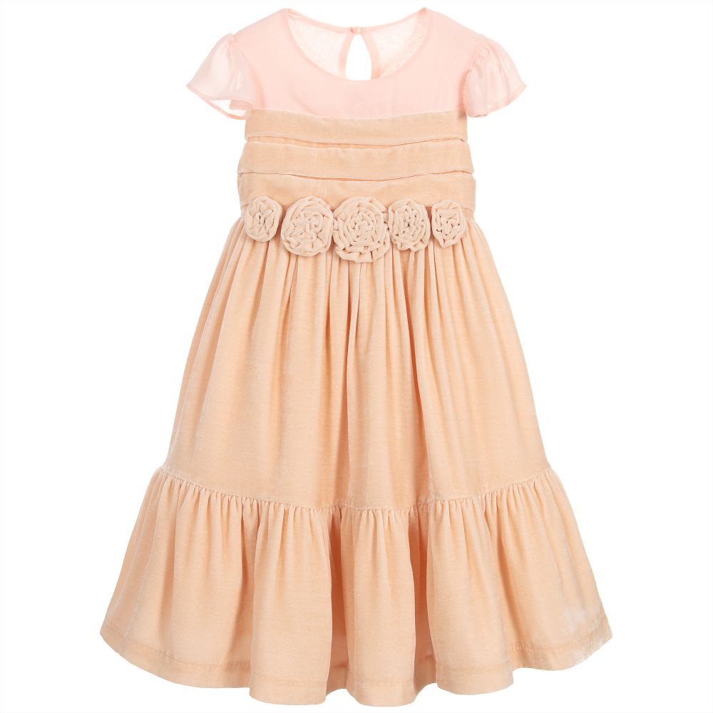 Patachou Haute Couture - Girls Pink Silk Velvet Dress | Childrensalon