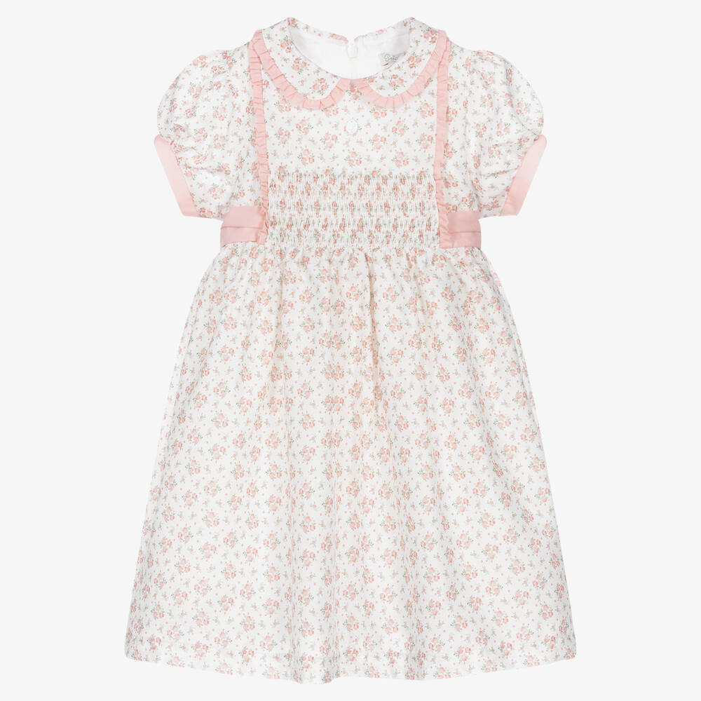 Patachou - Розовое хлопковое платье с присборенной вышивкой в цветочек | Childrensalon