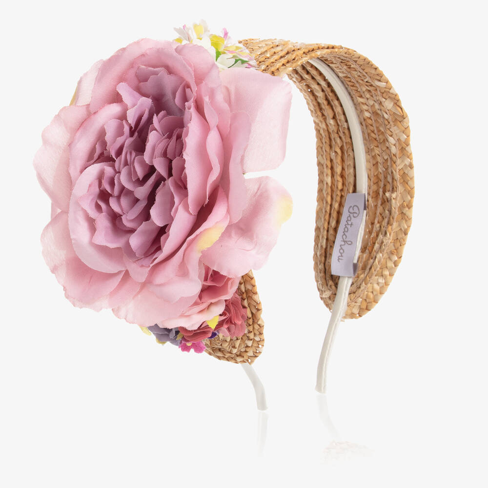 Patachou - Girls Pink Straw Flower Hairband | Childrensalon