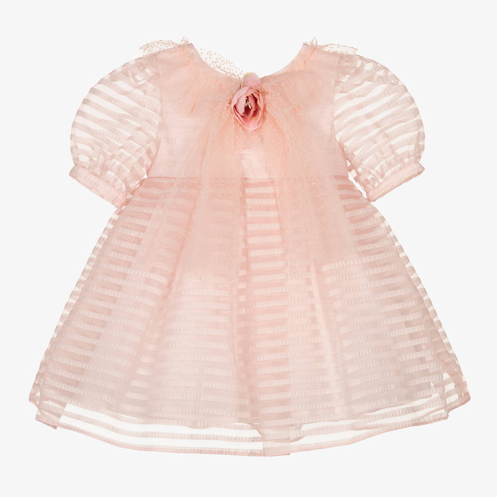 Patachou - Розовое платье из органзы и кружева в полоску | Childrensalon