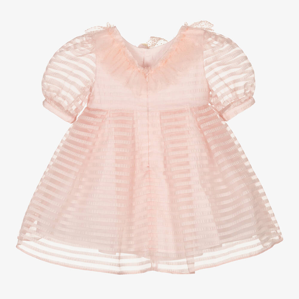 باتاشو-فستان أطفال بناتي أورغانزا مقلم لون زهري | Childrensalon Outlet