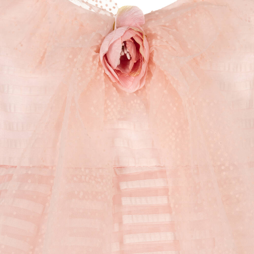 باتاشو-فستان أطفال بناتي أورغانزا مقلم لون زهري | Childrensalon Outlet
