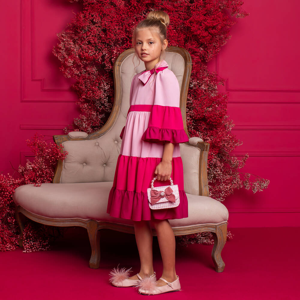Patachou-فستان كريب بطبقات لون زهري | Childrensalon Outlet