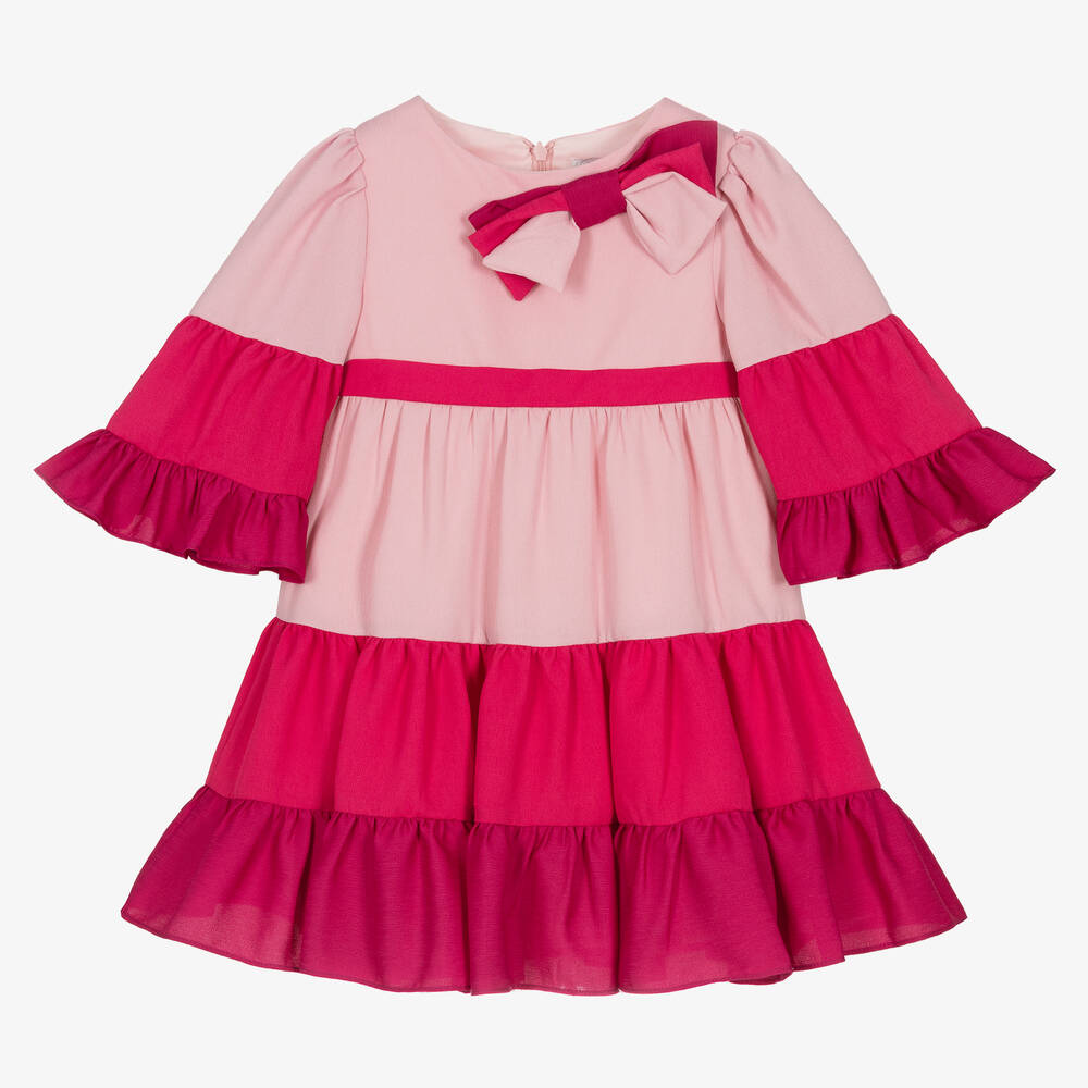 Patachou - Girls Pink Tiered Crêpe Dress | Childrensalon