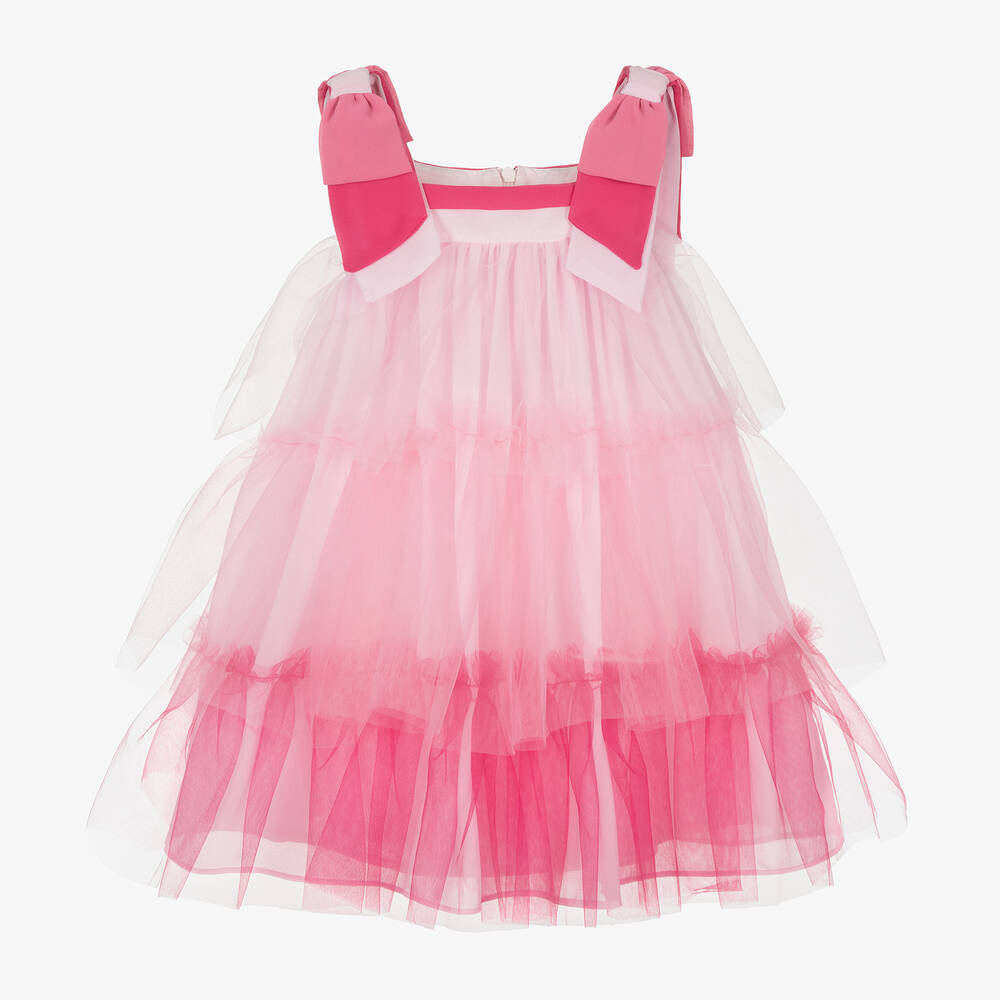 Patachou-Girls Pink Tiered Tulle Dress | Childrensalon Outlet