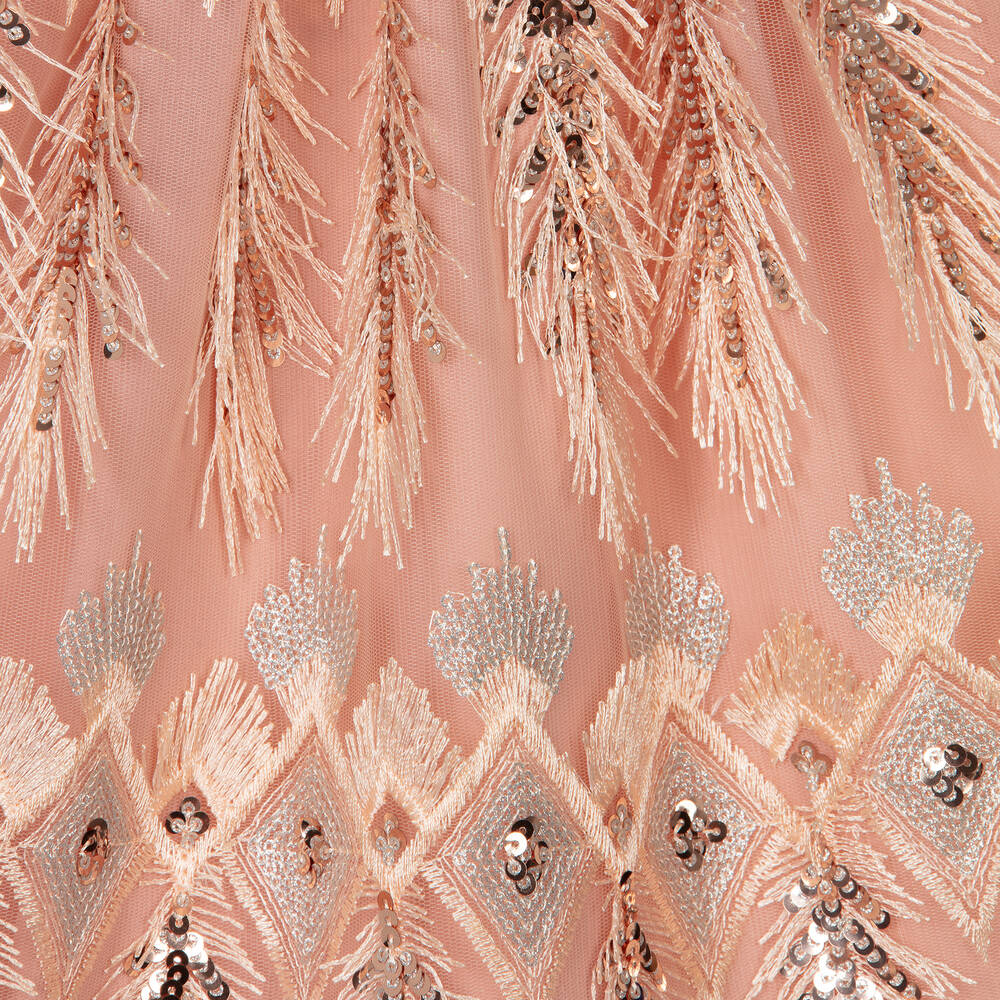 Patachou-فستان تول وكريب شيفون مزين بترتر لون زهري | Childrensalon Outlet