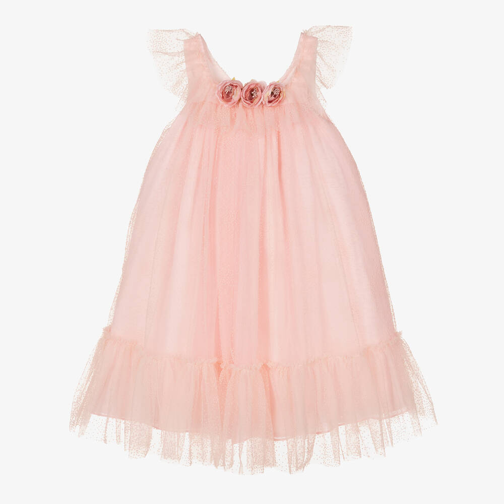 Patachou - Girls Pink Tulle Sleeveless Dress | Childrensalon
