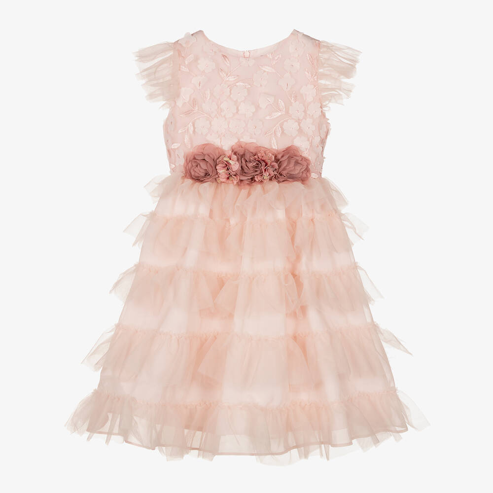 Patachou - Girls Pink Tulle Tiered Dress | Childrensalon
