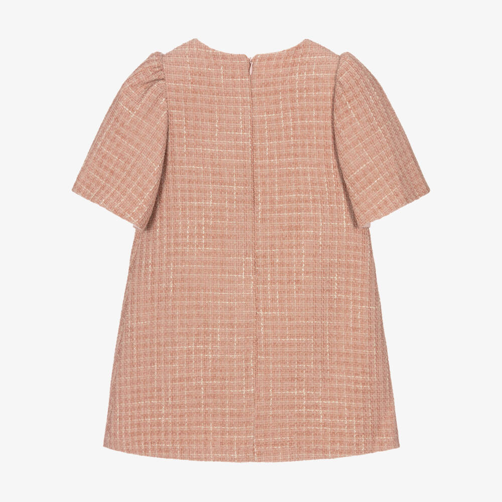 Patachou-Girls Pink Tweed Dress with Decorative Bow | Childrensalon Outlet