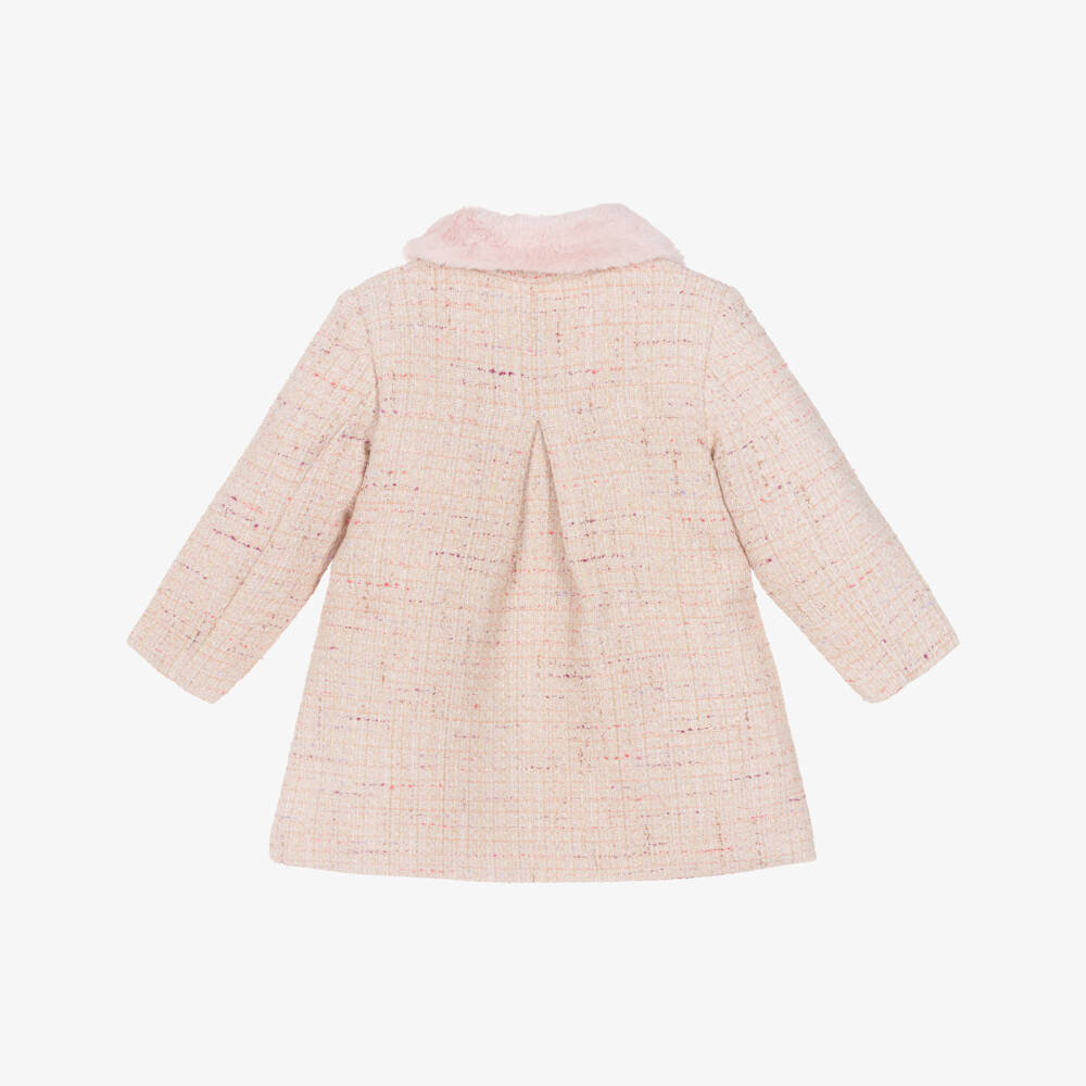 Patachou-Girls Pink Tweed Faux Fur Coat | Childrensalon Outlet