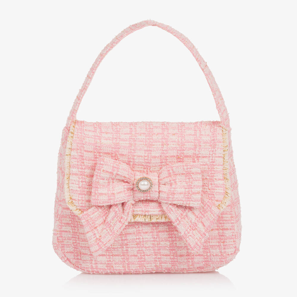 Patachou-Girls Pink Tweed Handbag with Gold Fringing (18cm) | Childrensalon Outlet