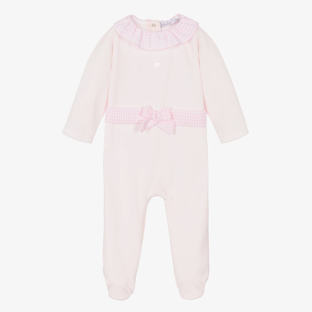 Patachou-Girls Pink Velour Babygrow | Childrensalon Outlet