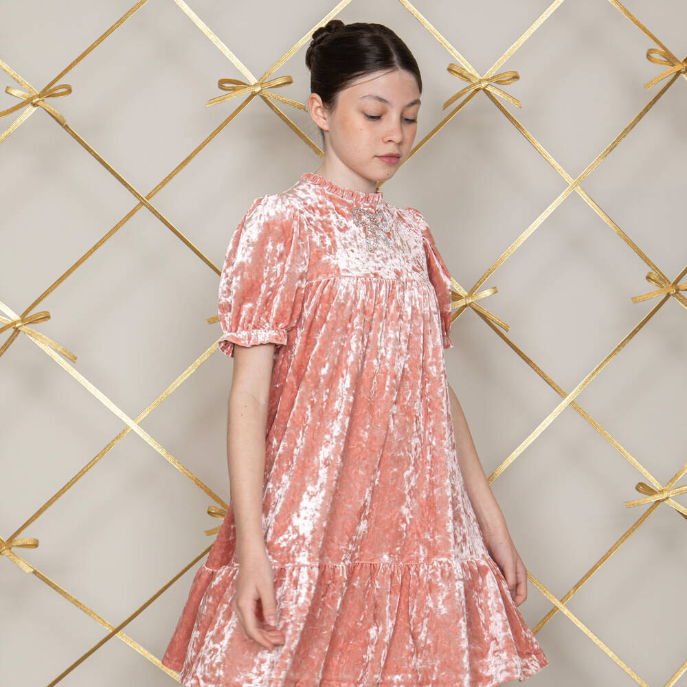 Patachou-فستان مخمل وردي للبنات مع فيونكة | Childrensalon Outlet