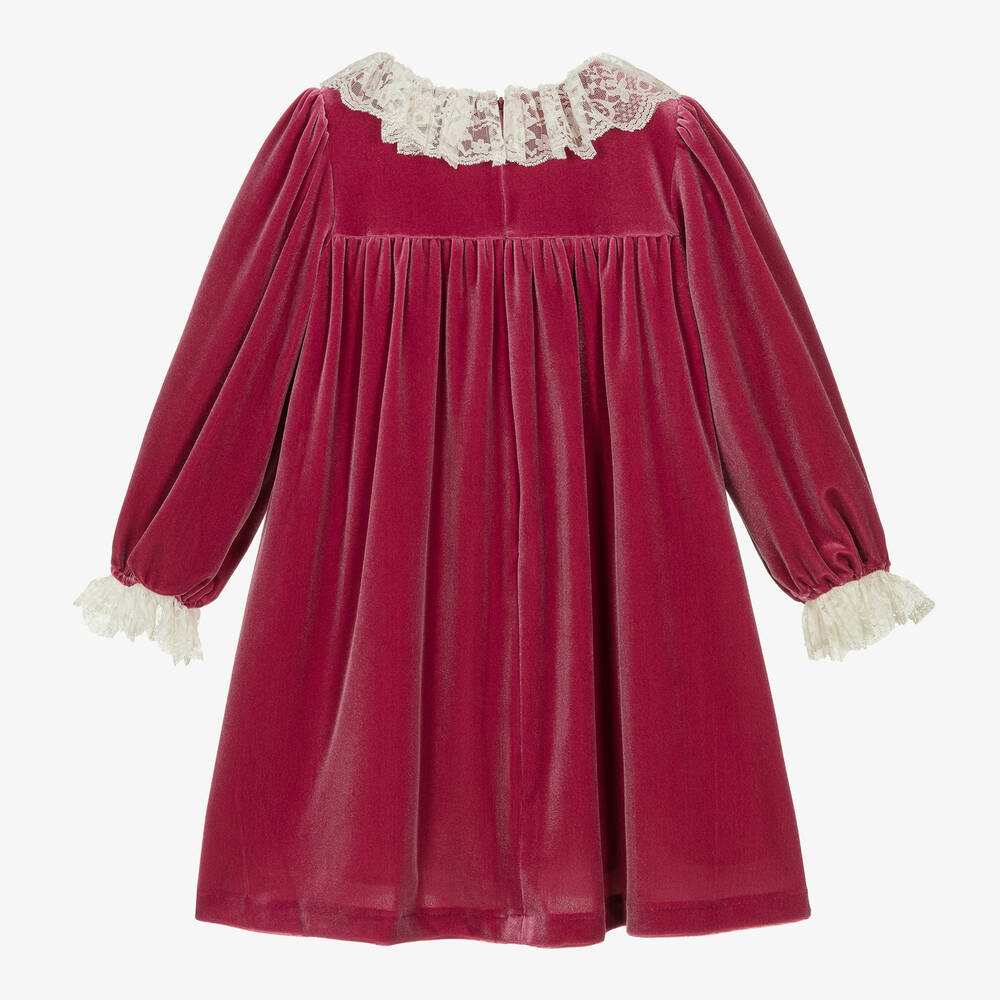 Patachou-Розовое велюровое платье с кружевным воротником | Childrensalon Outlet