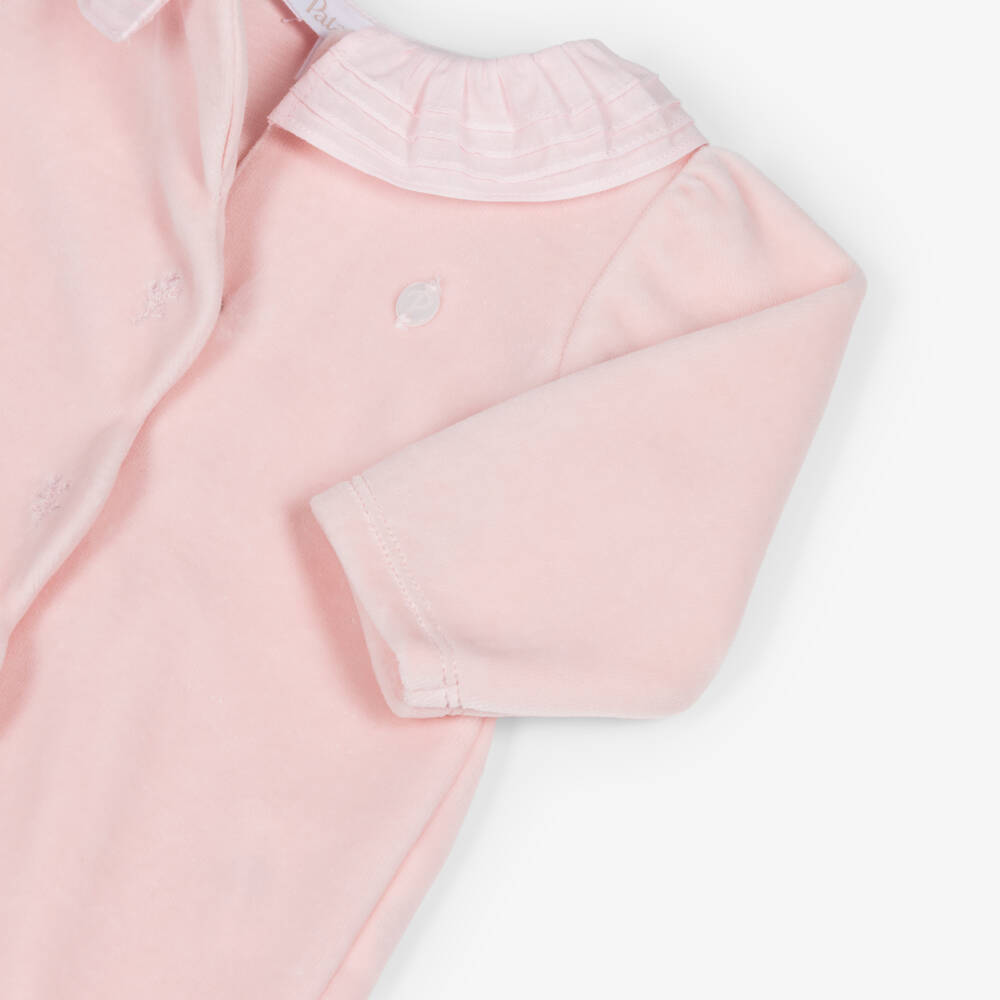 Patachou-Girls Pink Velour Ruffle Collar Babygrow | Childrensalon Outlet