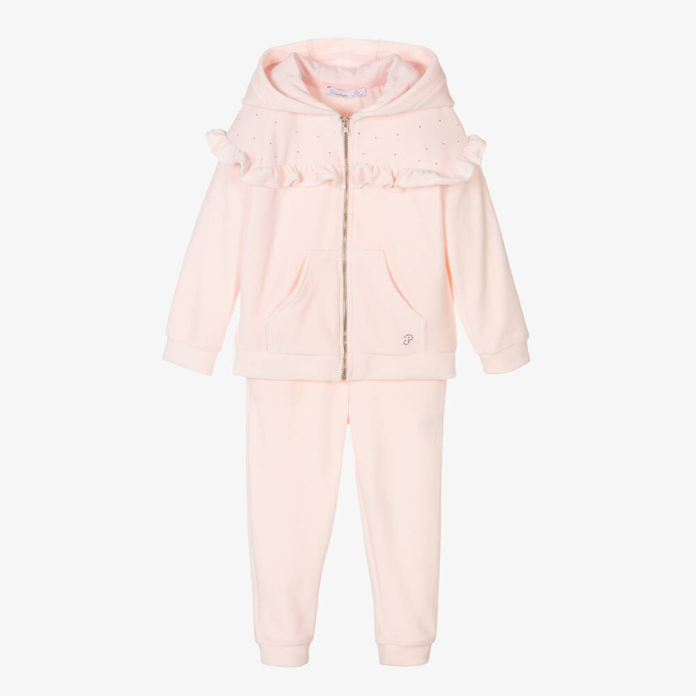 Patachou - Girls Pink Velour Tracksuit | Childrensalon